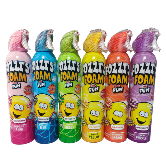 Fozzi's Bath Foam Soap Aerosol for Kids 6-pack,Yellow, Purple, Orange, Pink, Green and Blue (11.04 oz (313g) each (Pack of 6)
